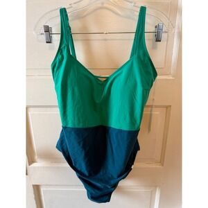 Summersalt Two Tone Color Block Seascape One Piece Swimsuit Teal Green Size 12